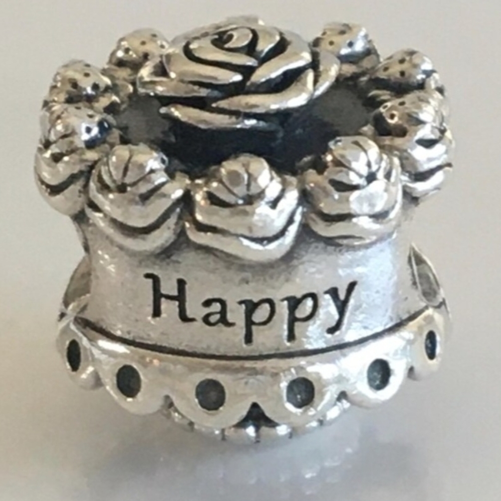 Happy Floral Cake Silver Charm - Women Jewelry